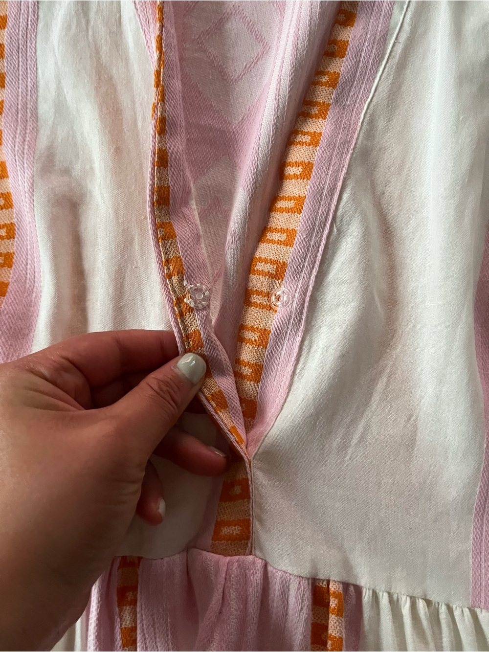 Marabu Women’s Pink & White Tiered Cotton Dress with Orange Trim - Picture 5 of 10